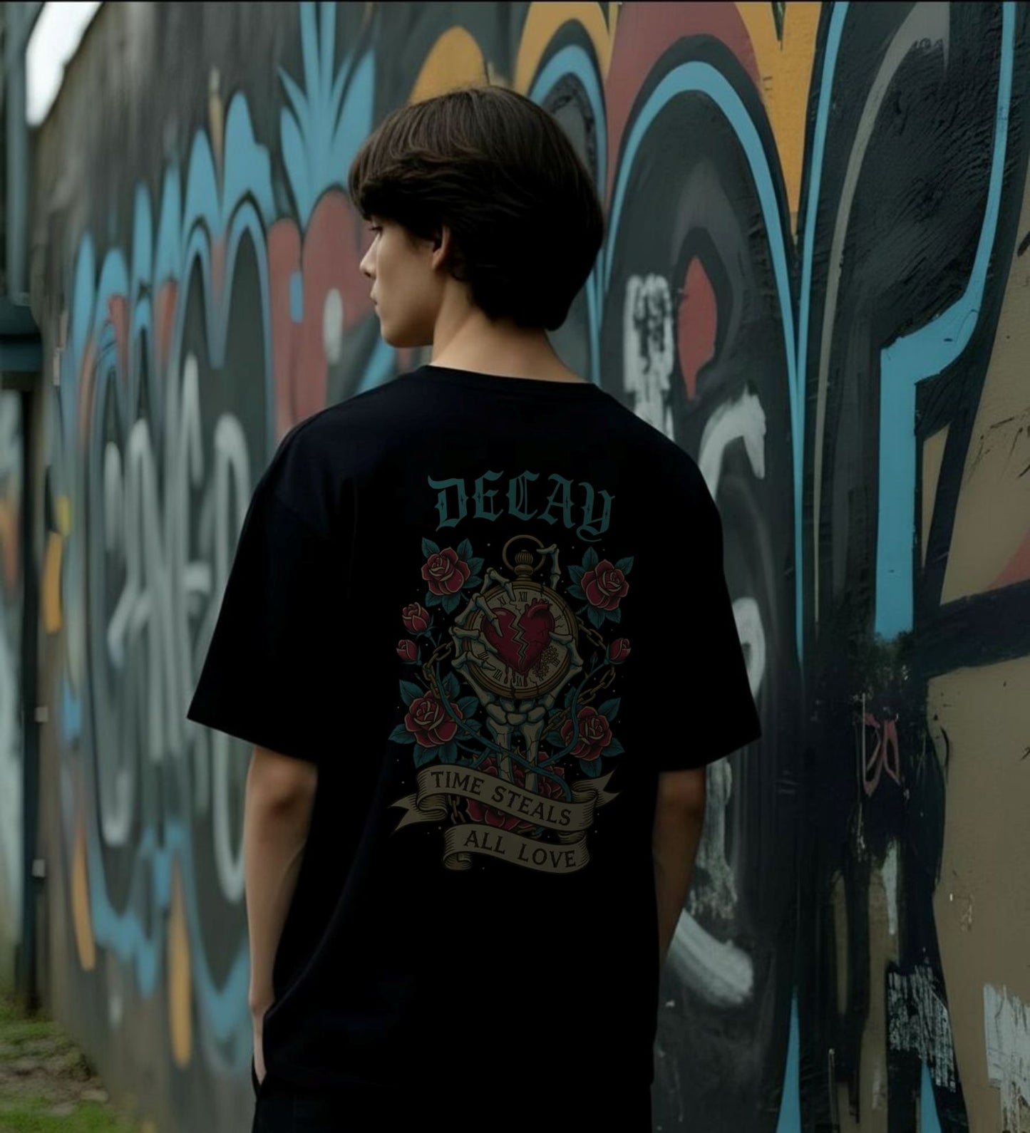 UNISEX Vintage collection Time steal all love T-SHIRT (Black)