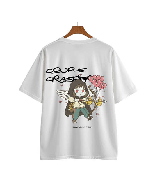 UNISEX Black humor collection Couple crasher T-SHIRT (White)