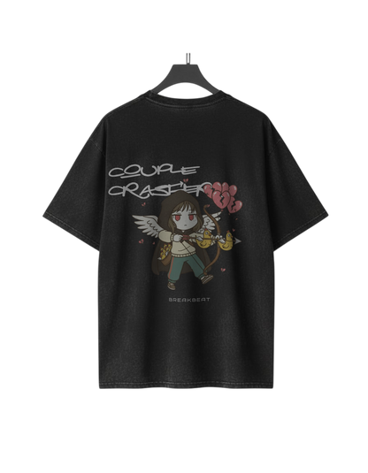 UNISEX Black humor collection Couple crasher T-SHIRT (Washed Black)