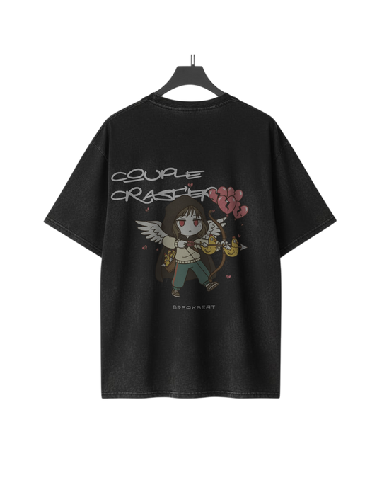 UNISEX Black humor collection Couple crasher T-SHIRT (Washed Black)