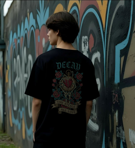 UNISEX Vintage collection Time steal all love T-SHIRT (Black)