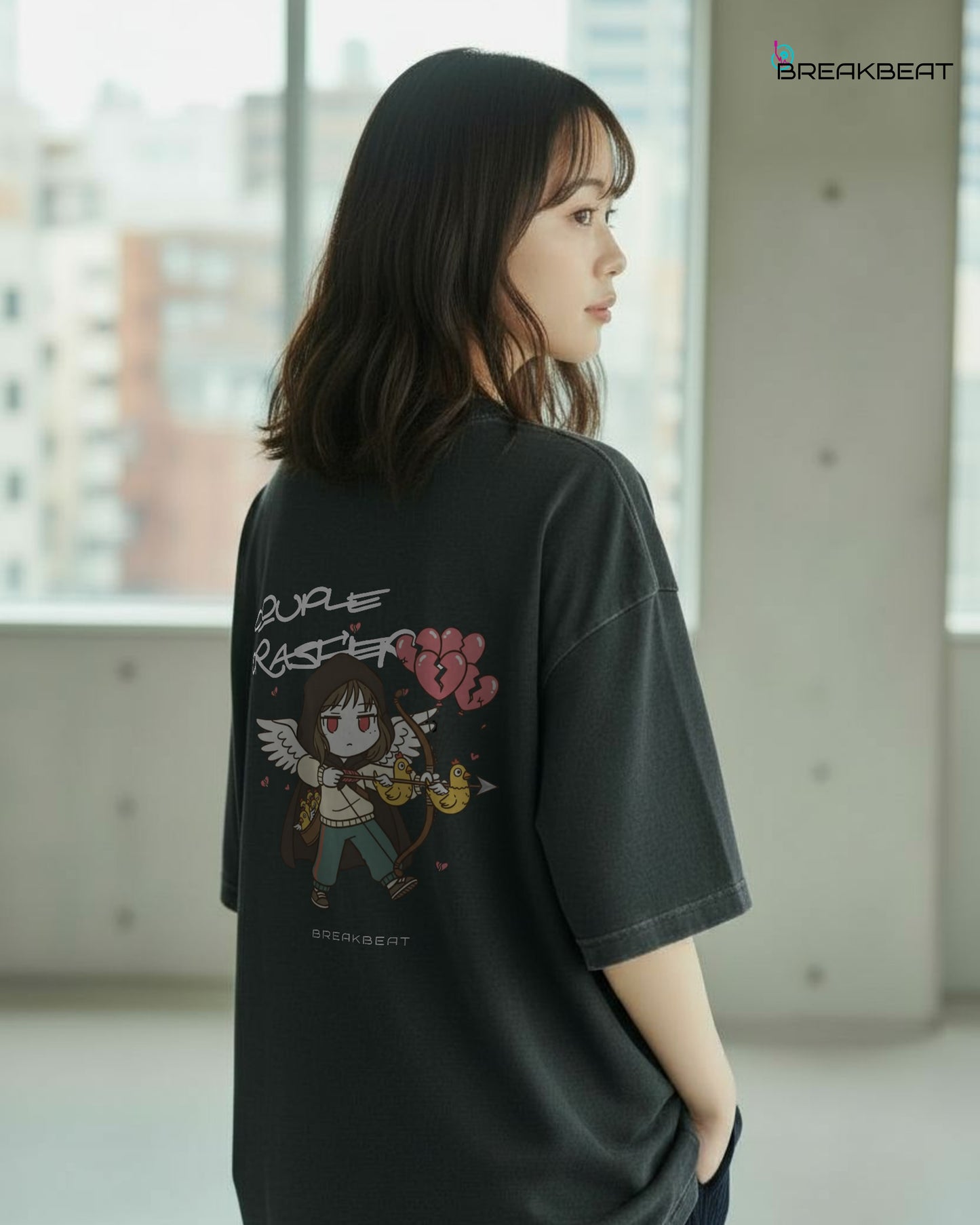 UNISEX Black humor collection Couple crasher T-SHIRT (Washed Black)